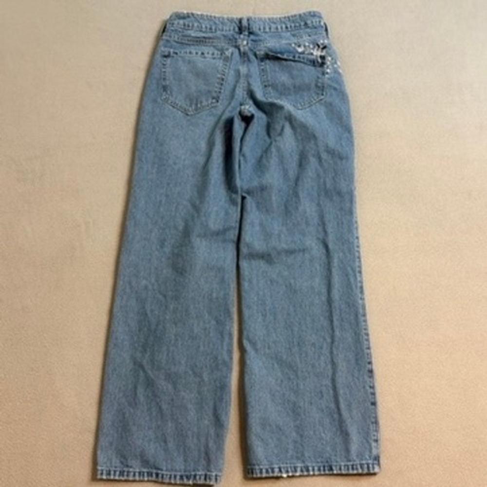 Hollister Low Rise Baggy Jeans W25 0R Medium Wash Butterfly Embroidered Wide Leg - Picture 2 of 12